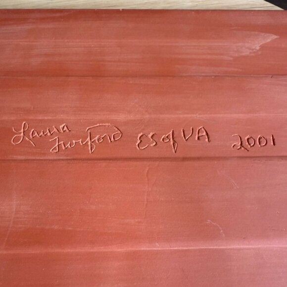 Folk Art Welcome Plaque Studio Pottery By Laura Jurford 2001 Pineapple Floral - Picture 4 of 8